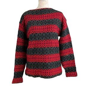 KITZBUHEL BY REN-DALE PURE BOTANY WOOL VINTAGE UNISEX GREY RED FAIR ISLE SWEATER